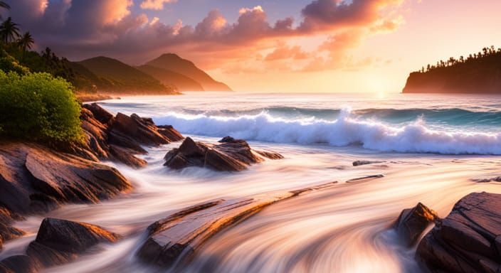 Photorealistic Tropical Beach with High Waves