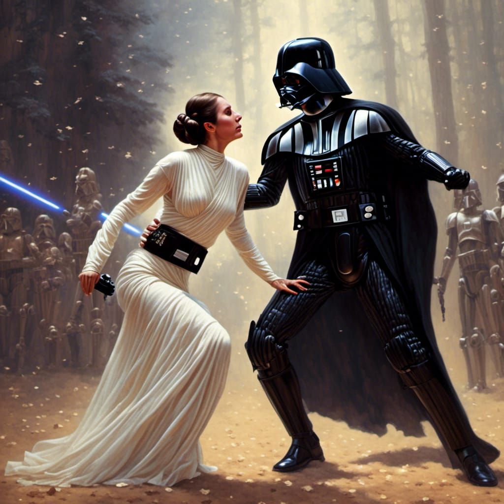 Princess Leia Escapes Darth Vader: A Star Wars Scene