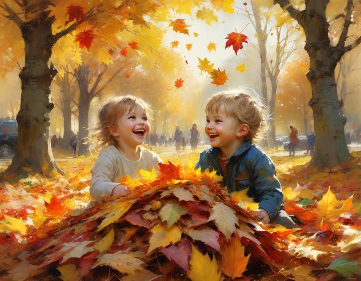 Joyful Toddlers Celebrate Fall Amidst Colorful Leaves