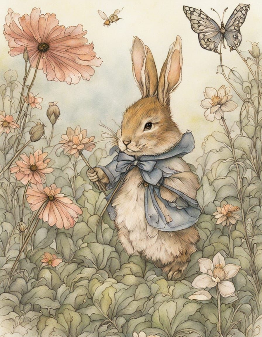 Whimsical Watercolor Portrait of Peter Cottontail