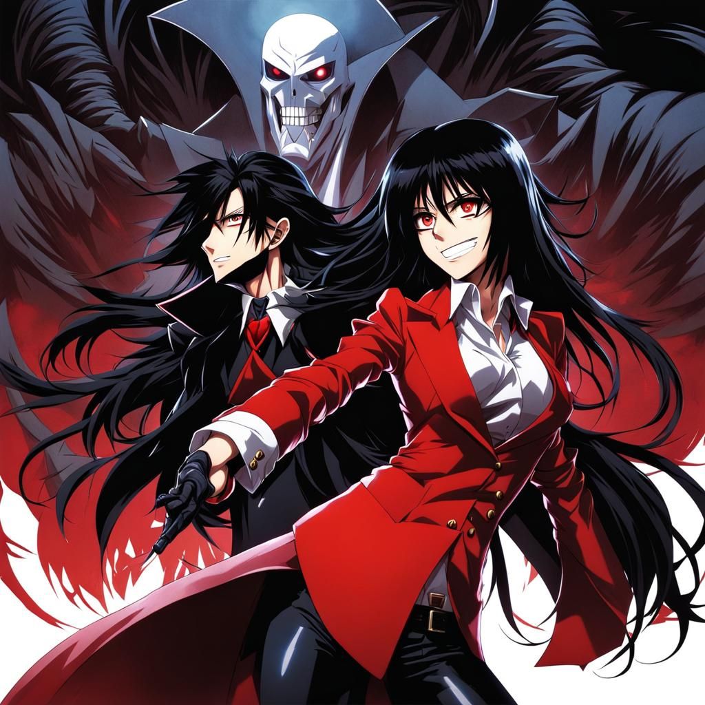 Anime Art: Girl and Alucard Shaking Hands
