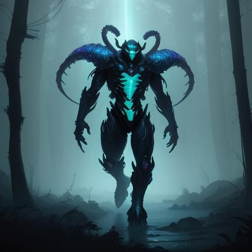 Bioluminescent Insect Creature in Misty Forest