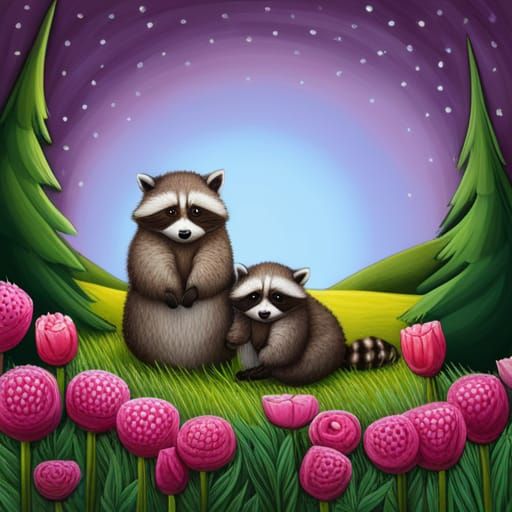 Raccoon Mama and baby by Per.
