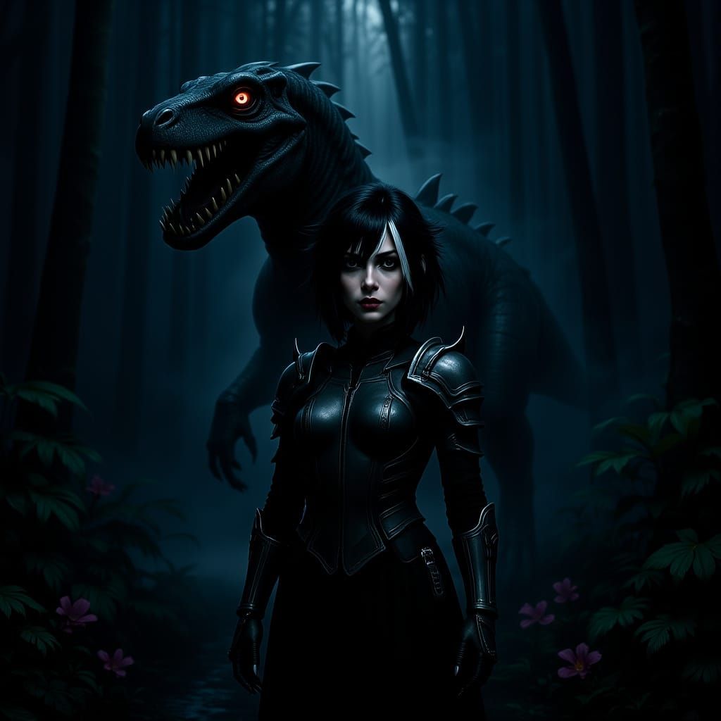 Armored Emo Girl in Mystical Twilight Forest