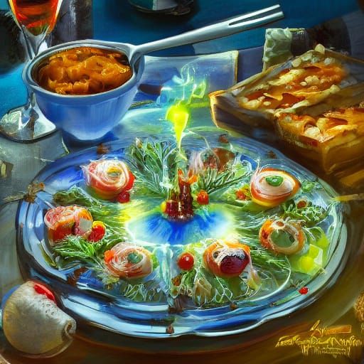 Enchanted Glowing Food Levitating in Golden Hour