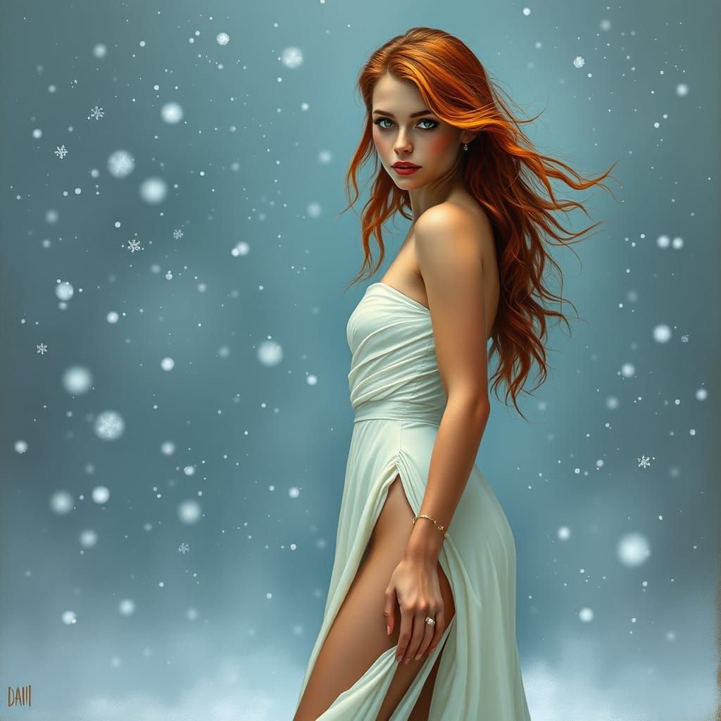 Brazilian Woman in Blizzard: Hyperrealistic Oil Painting