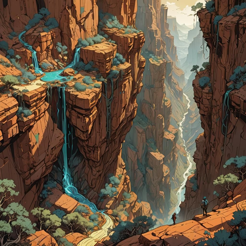 Heroic Canyon Landscape with Golden Outlines