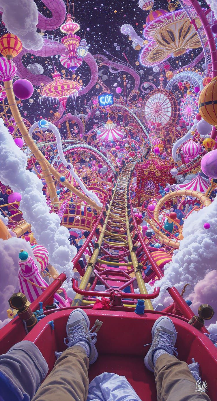 Surreal Rollercoaster Ride Through a Bizarre Carnival