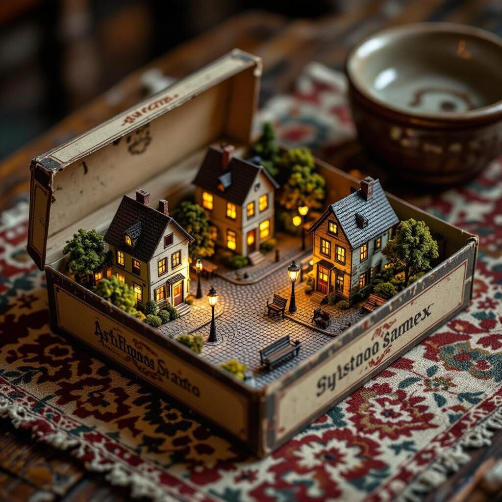 Miniature Town Inside a Vintage Matchbox