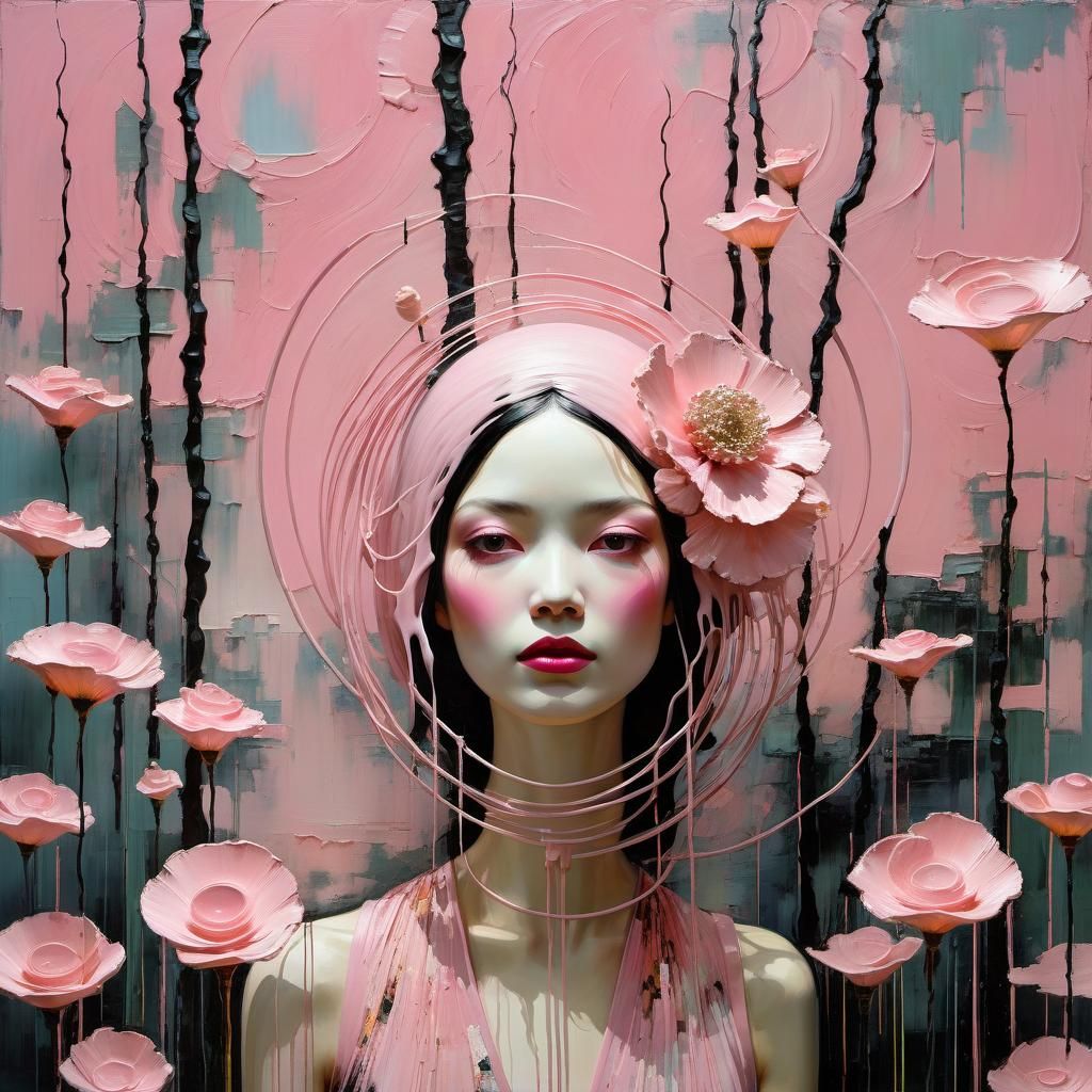 Pale Pink Woman in Impasto Painting Style