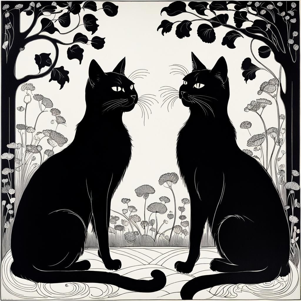 Monochromatic Black Cats Talking, Beardsley Style