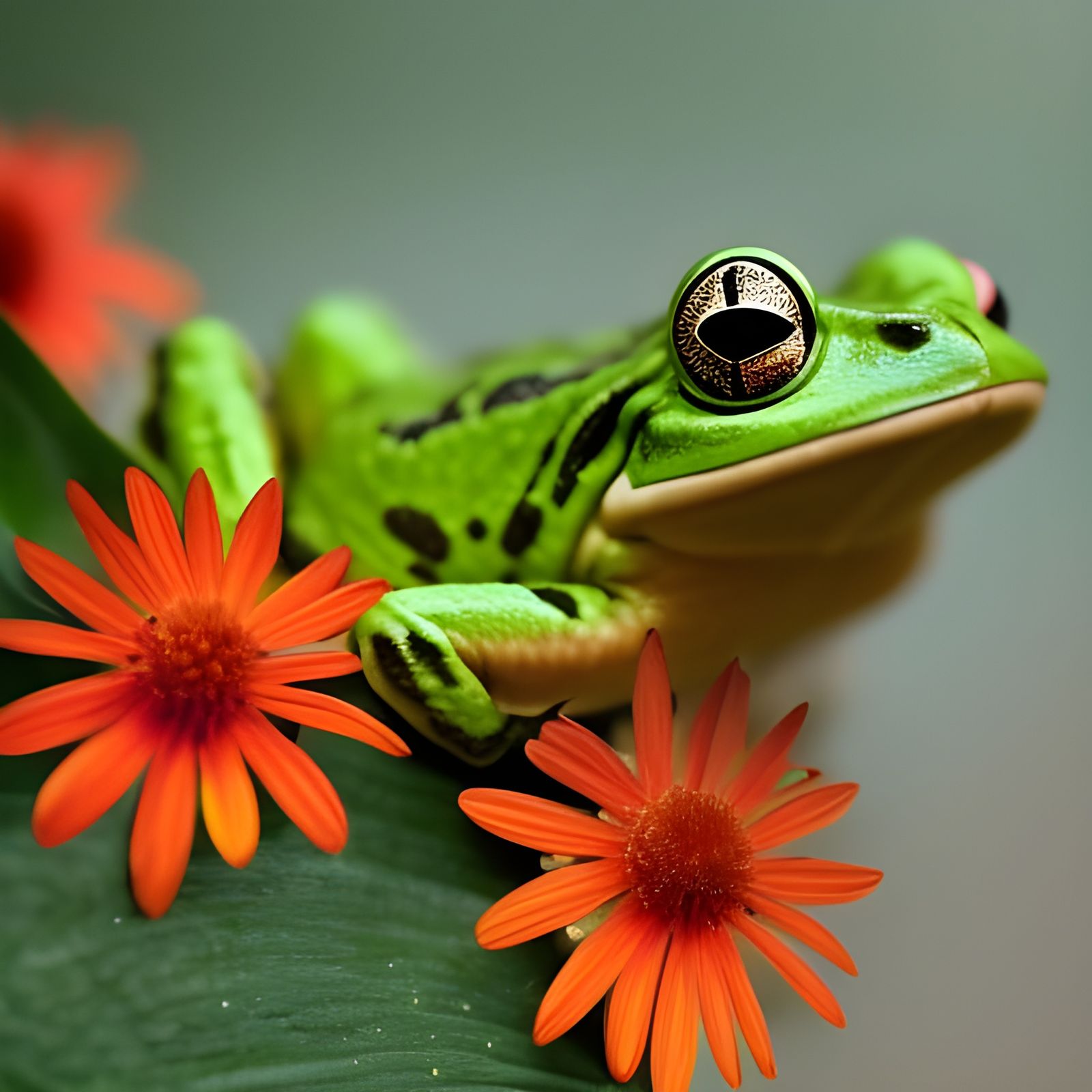 Cute Frog with Water Droplets in Sunshine