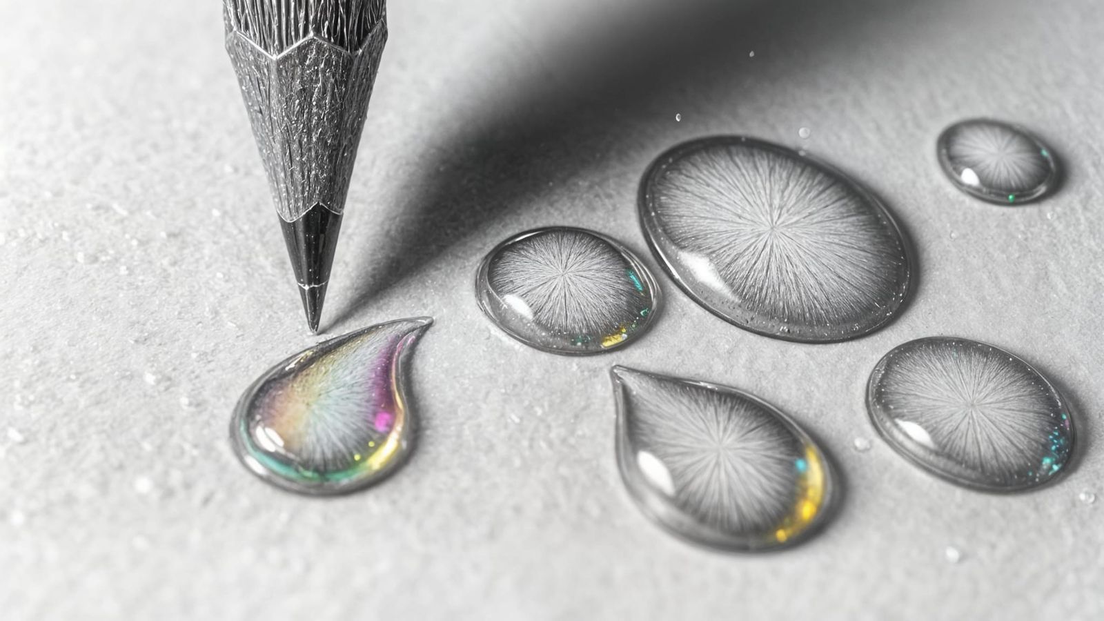 Pencil Dissolving into Rainbow Oil Paint Drops