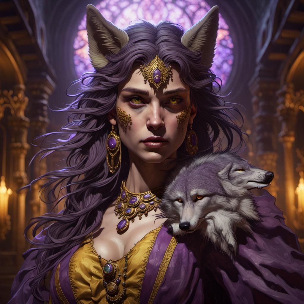 Woman and Wolf in Dark Fantasy Style