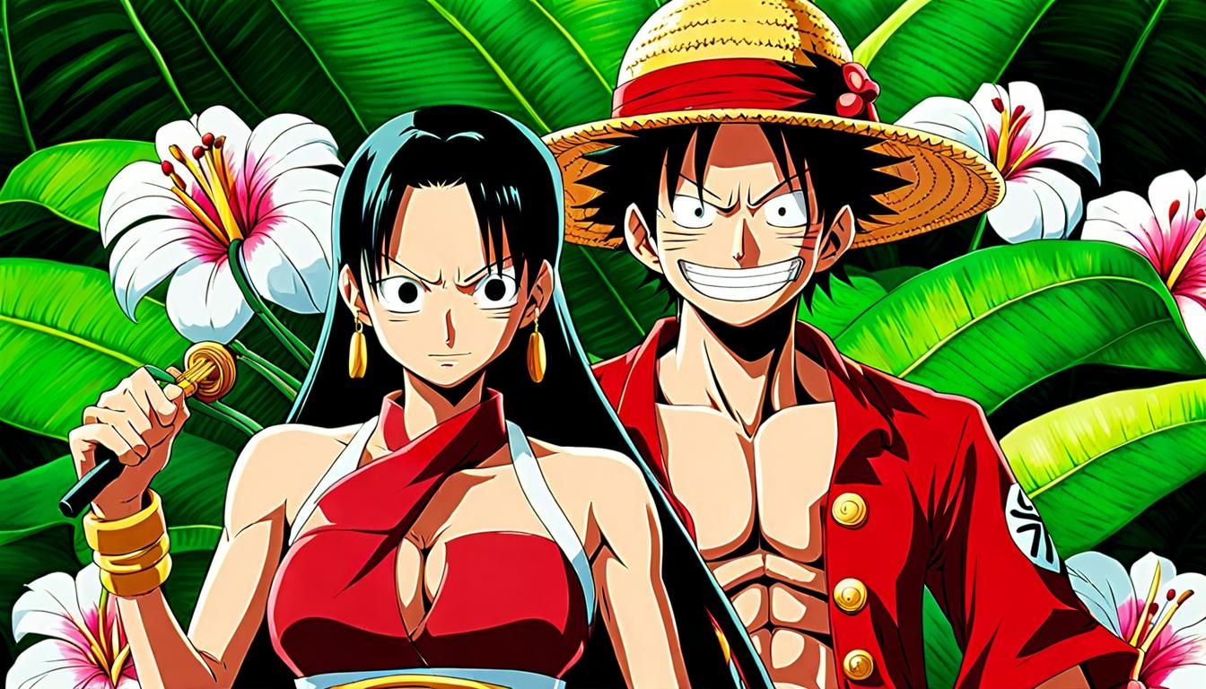 Boa Hancock and Luffy.