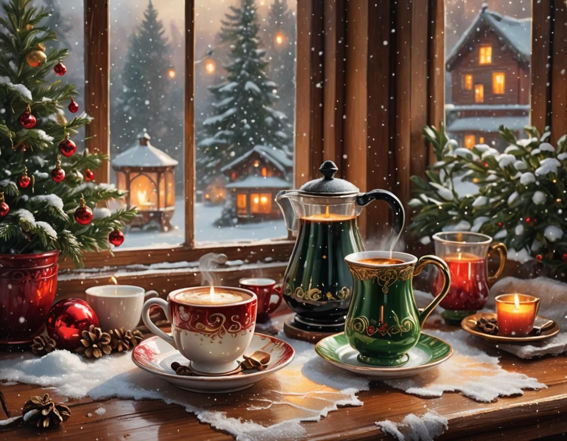 Cozy Christmas Morning by a Snow-Covered Window