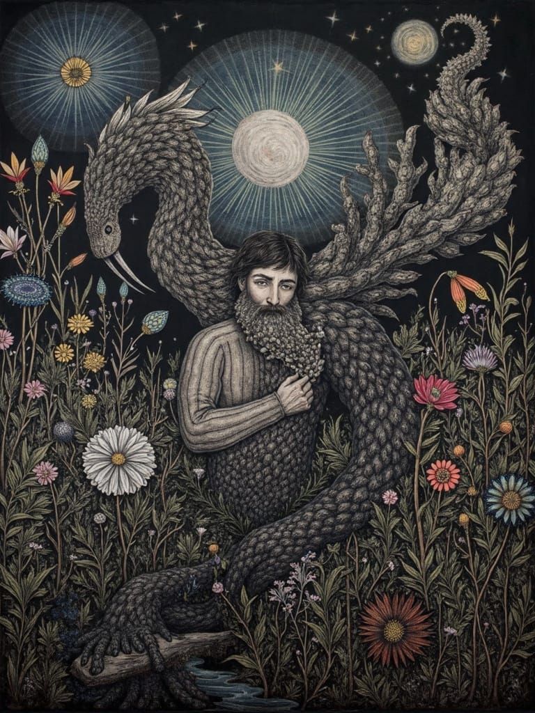 Mystical Mountain Man Portrait in Oil, Detailed