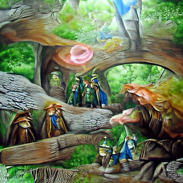 Hobbits Meet Tom Bombadil in Old Forest Painting