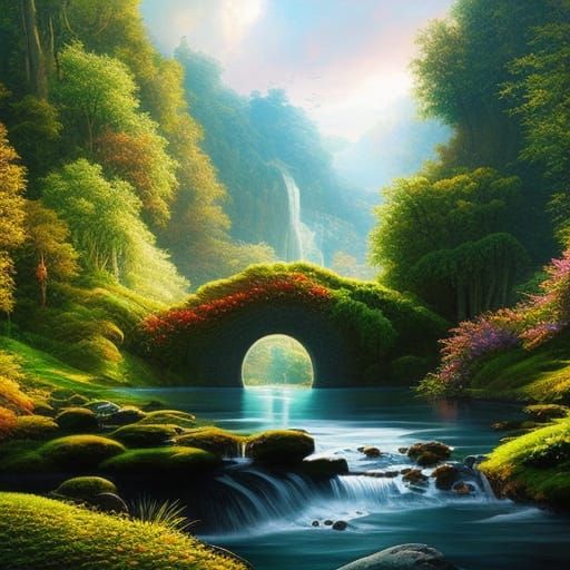 Steampunk Bridge in Lush Rococo Jungle