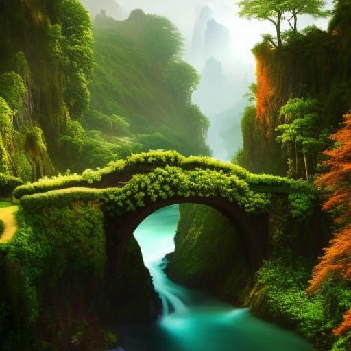 Steampunk Bridge in Rococo Jungle, Digital Painting