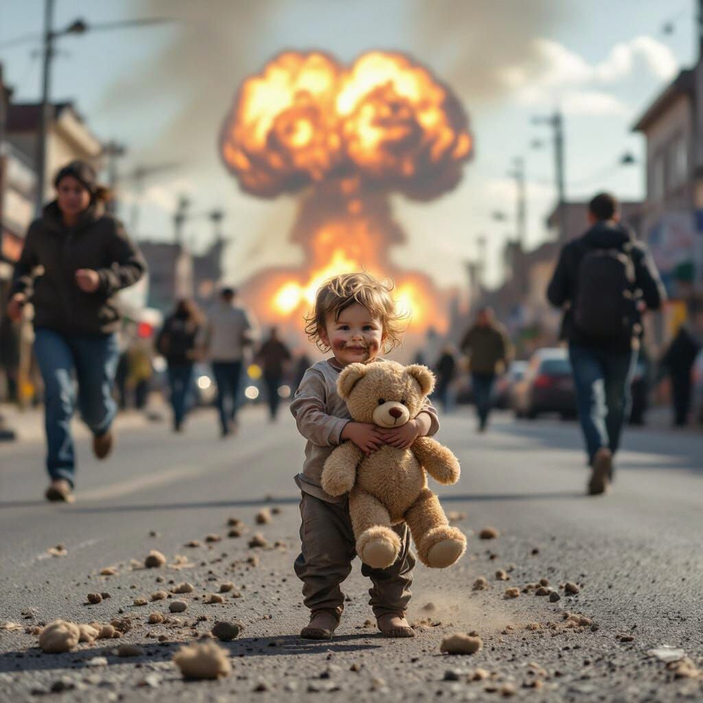 Child Amidst Chaos and Nuclear Fallout