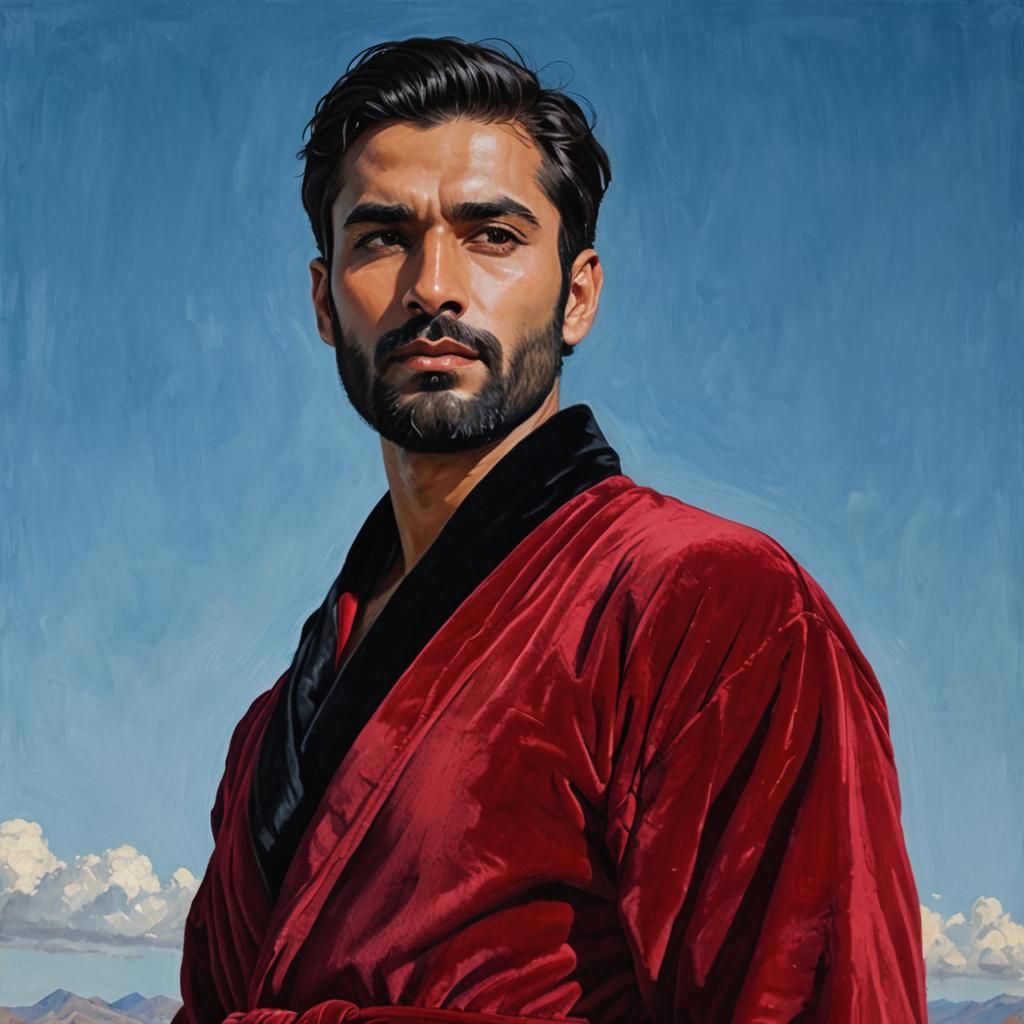 Handsome Man in Red Robe, Impressionist Digital Painting