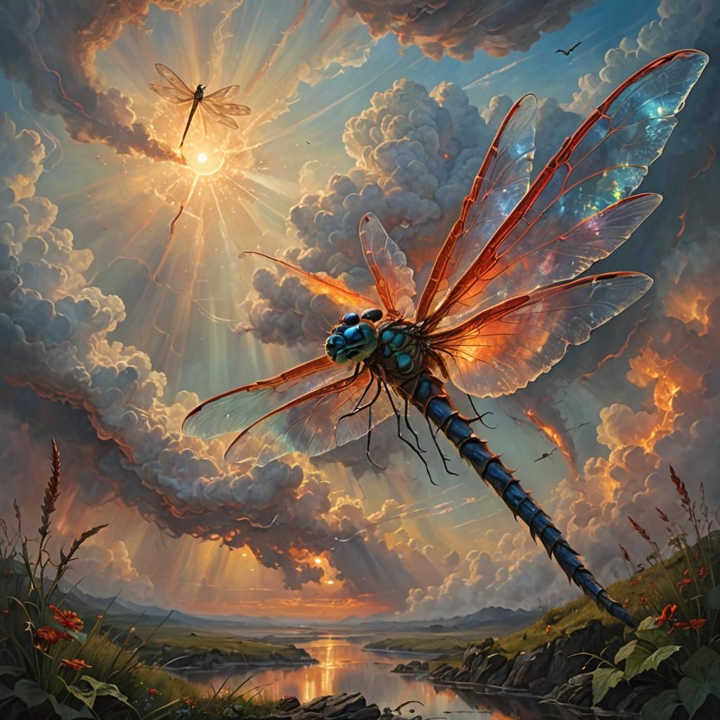 Cloud Dragon and Dragonfly Dance in the Sky