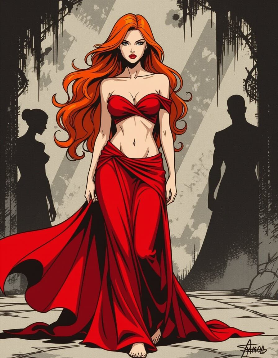 Red-Haired Woman in Comic Book Style