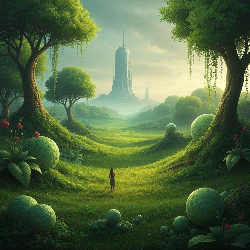 Surreal Green Landscape in Digital Art Style
