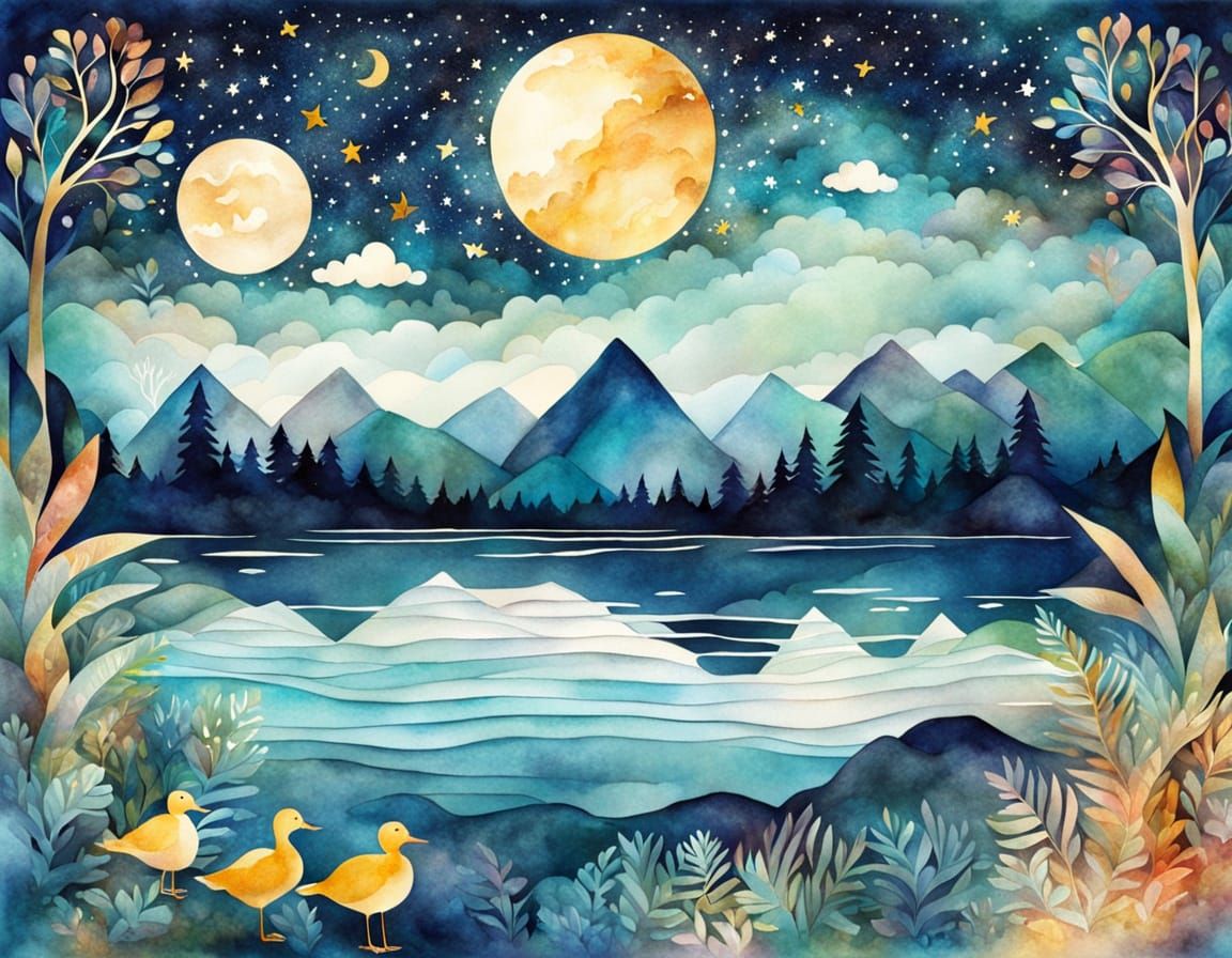 Surreal Cleopatra Landscape Dreamscape in Watercolor