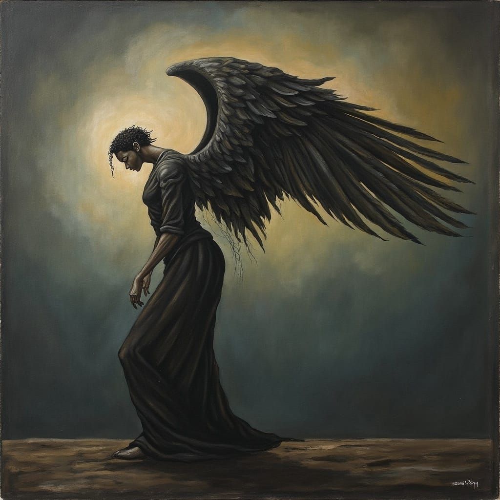 Fallen Celestial in Twilight Realm: Surreal Beauty