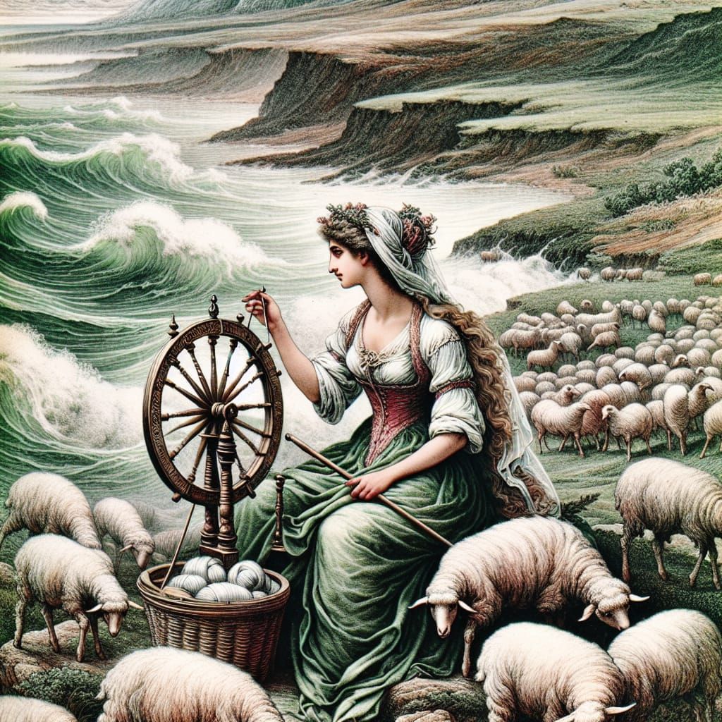 Coastal Spinner in Watercolor Landscape