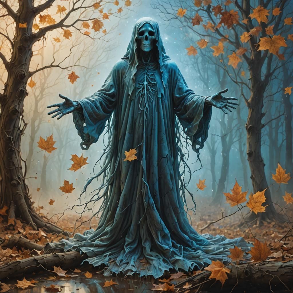 Ethereal Ghost in Pyrography Style