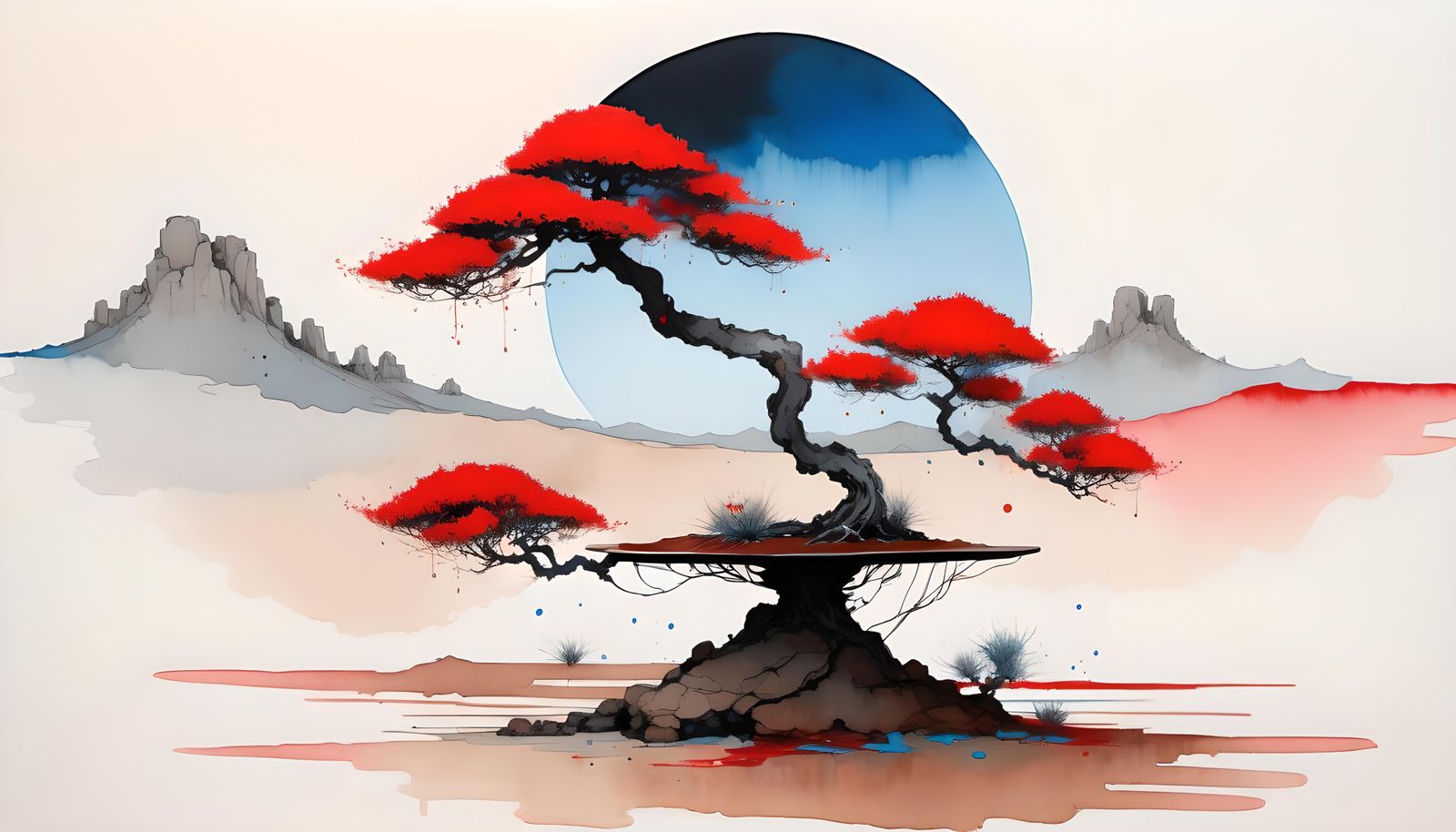 Roger Dean Style Painting Of A Bonsai Tree In The Dessert (C...