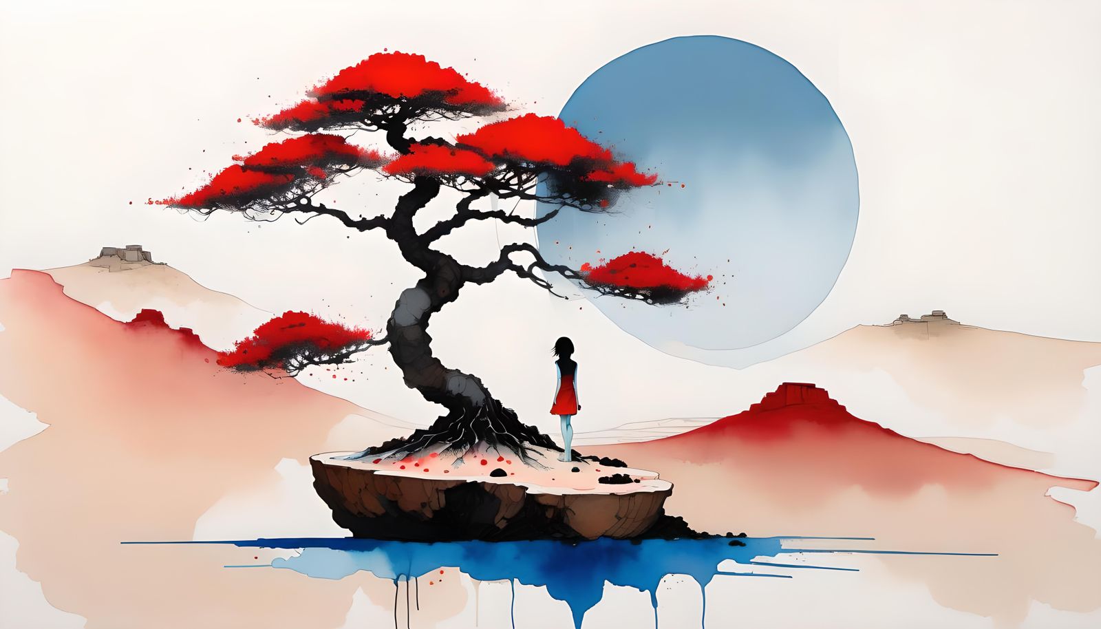 Roger Dean Style Painting Of A Bonsai Tree In The Dessert (Continued)