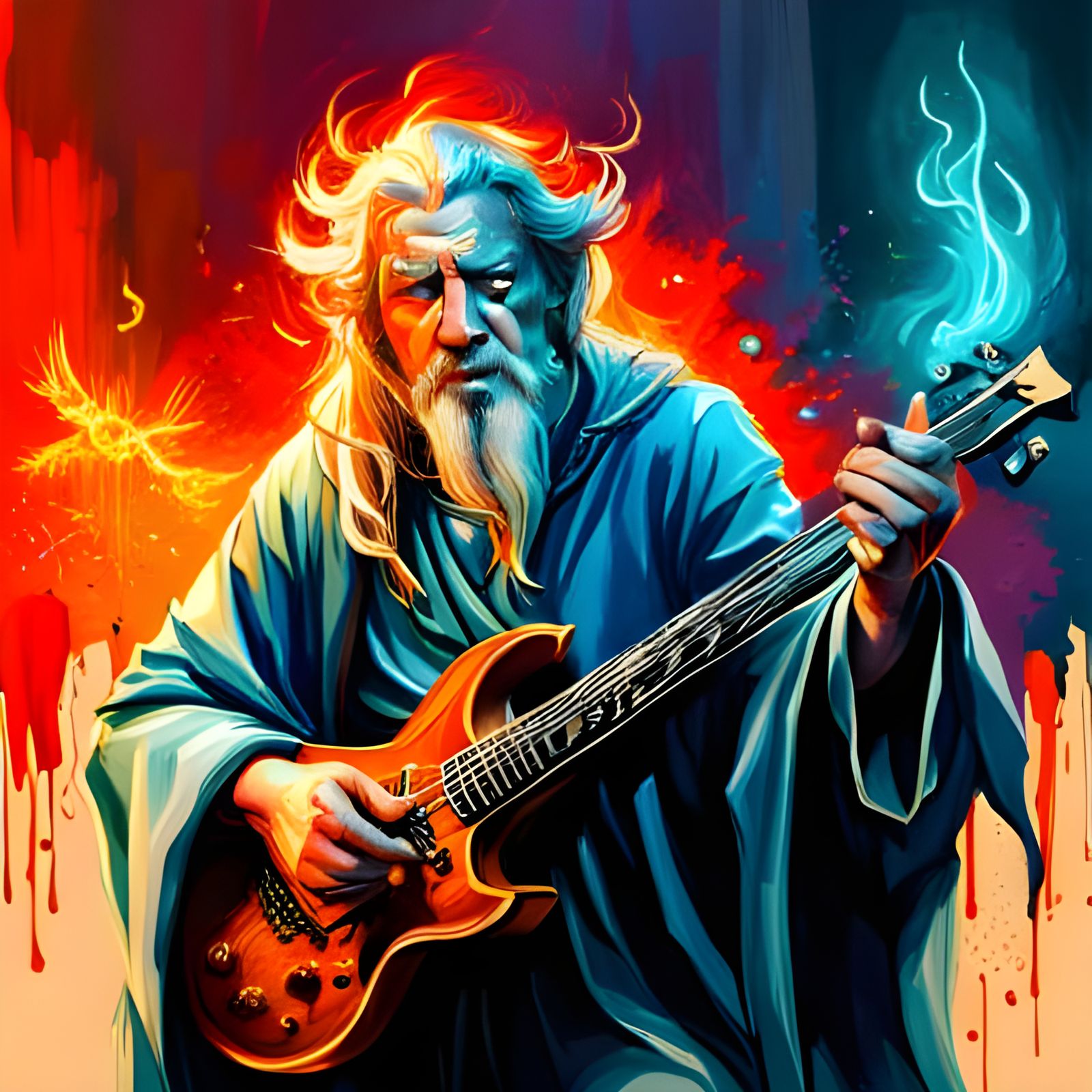 Gandalf Shreds: Electric Guitar Portrait in Digital Art Styl...