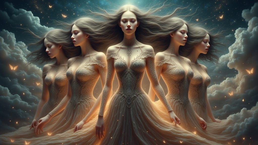 Elektra and Sisters in Celestial Star Embroidery