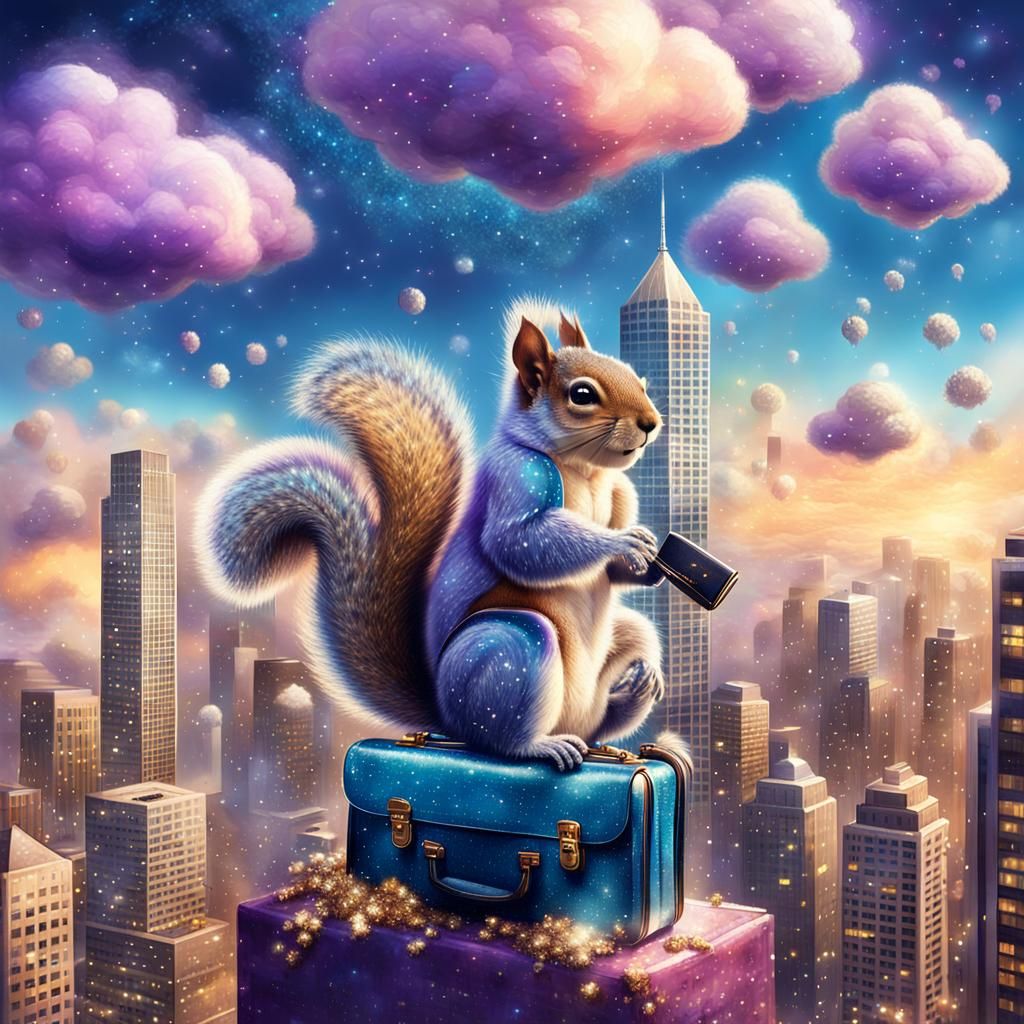 Squirrel Applying for Job in Glittering Clouds