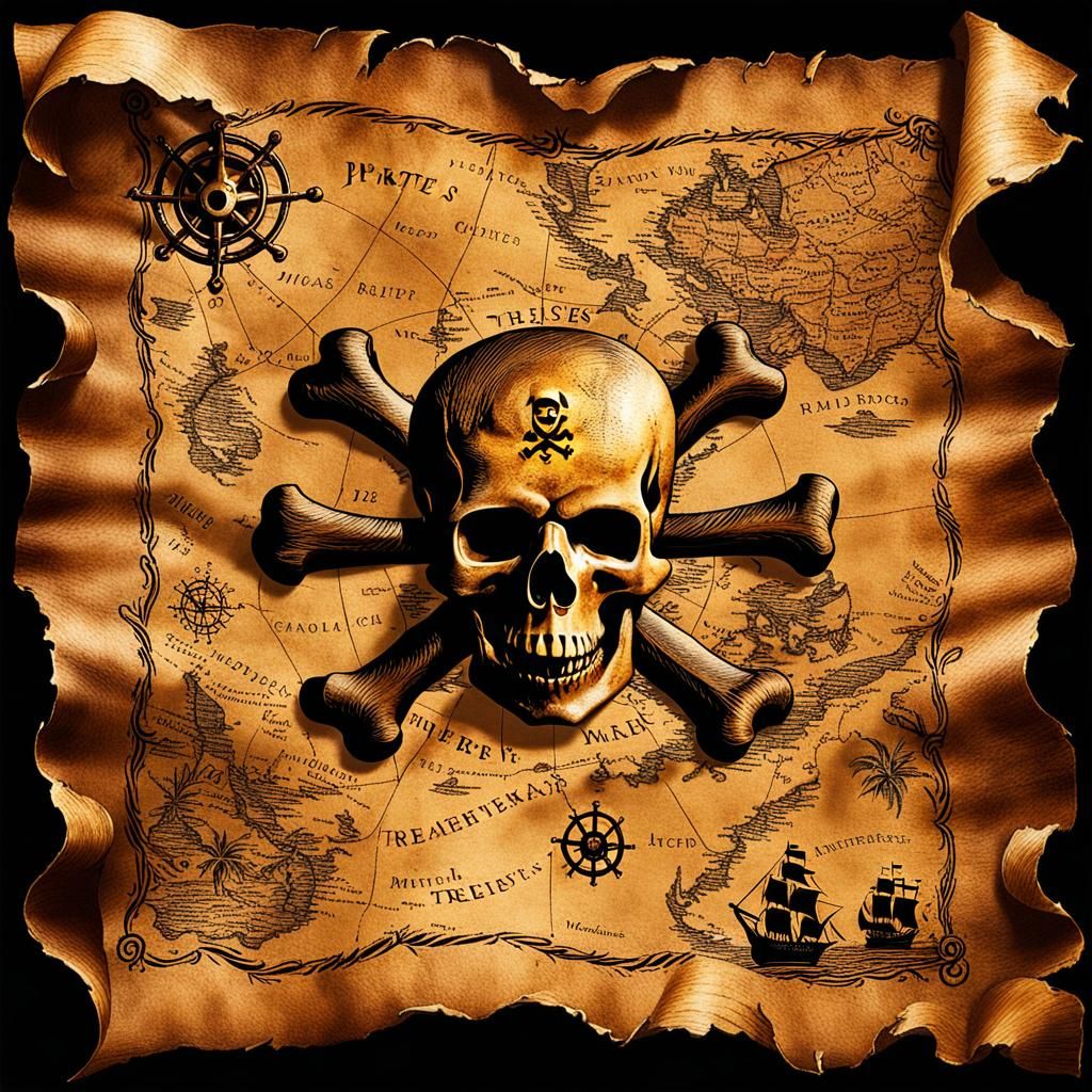 Weathered Pirate Treasure Map on Animal Skin