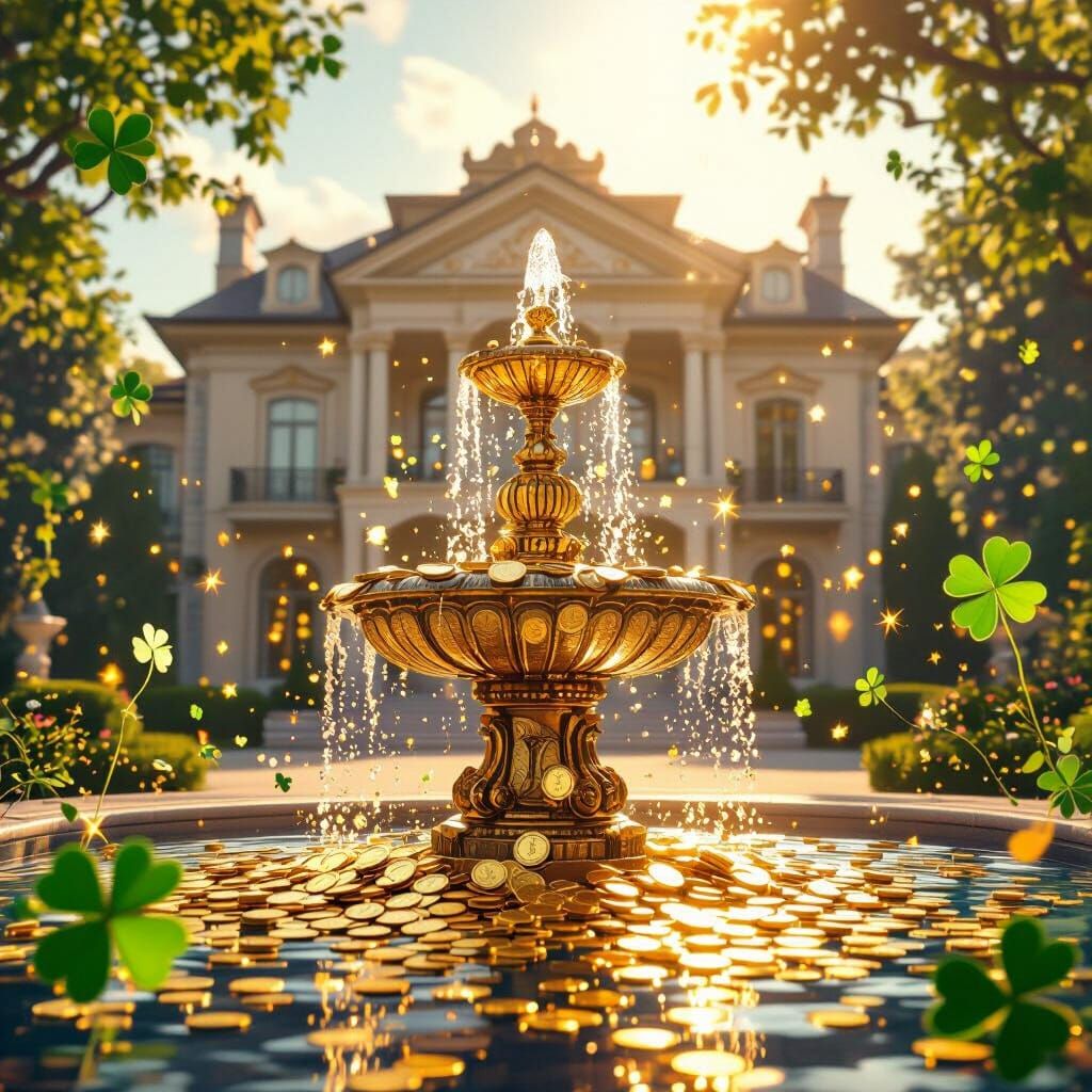 Golden Fountain of Wealth in Fantasy Luxury Style
