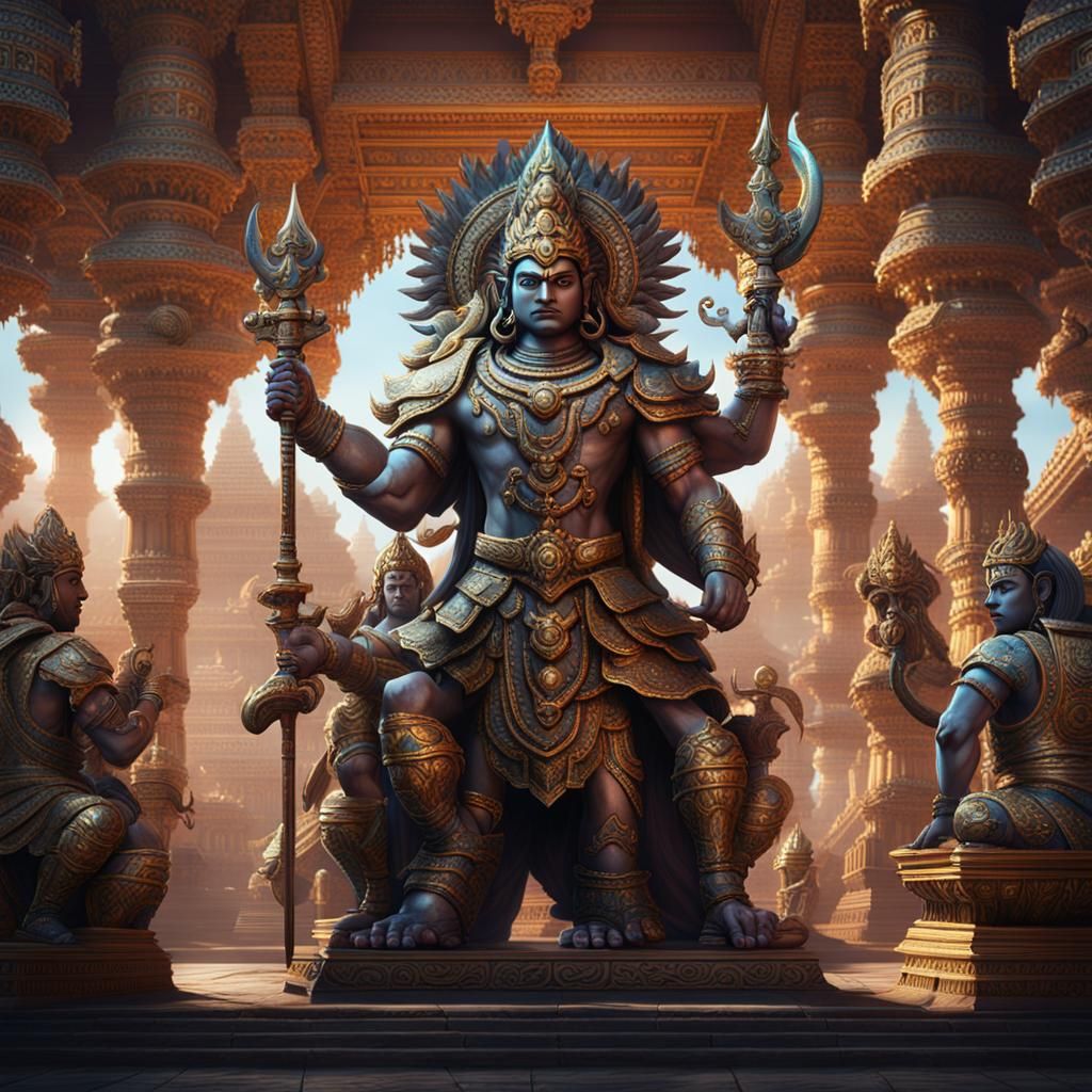 Shiva, Brahma and Vishnu in Armored Battle Regalia