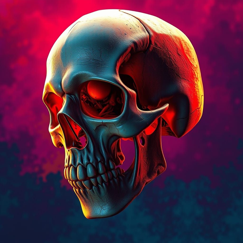Dramatic Skull in Vibrant, Hyperrealistic Style