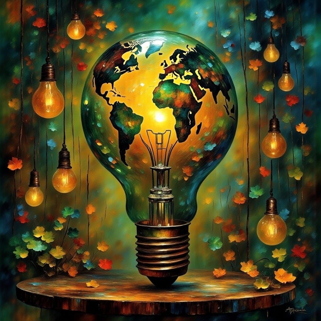 Glowing Diamond World Inside a Lightbulb