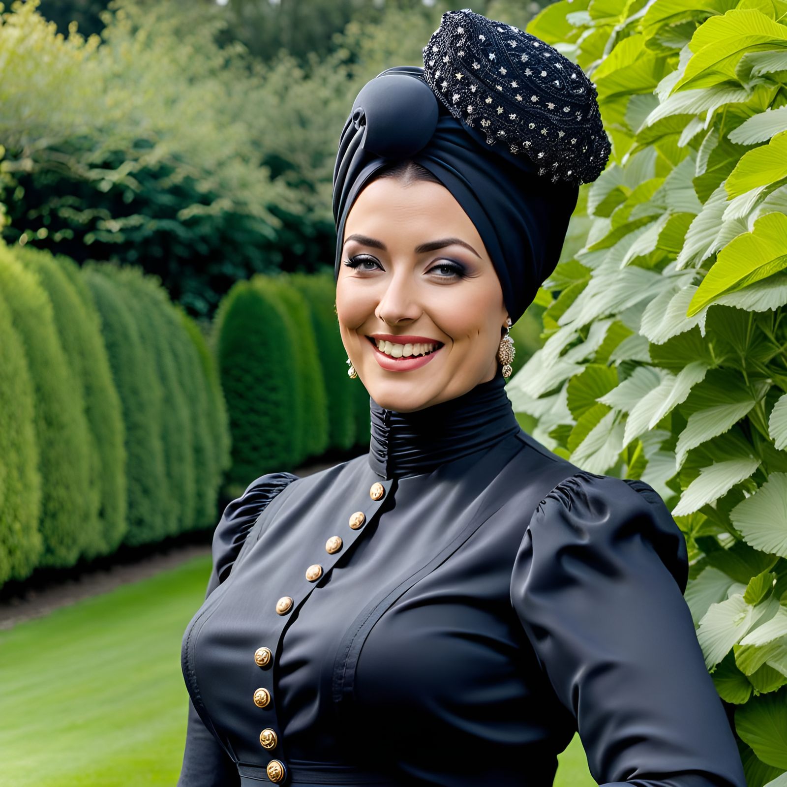 Victorian Woman in Garden with Turban