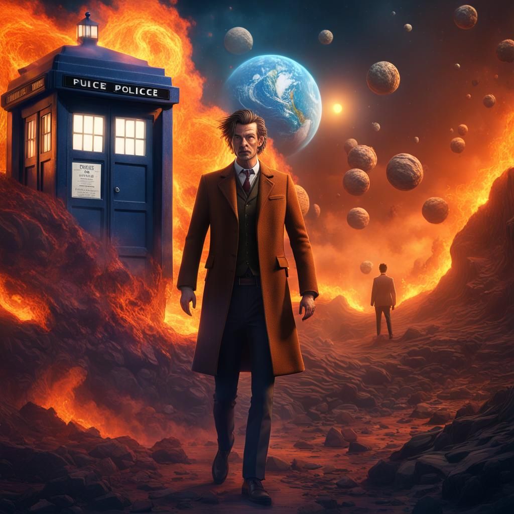 Blue Box on Flaming Planet, Atompunk Art