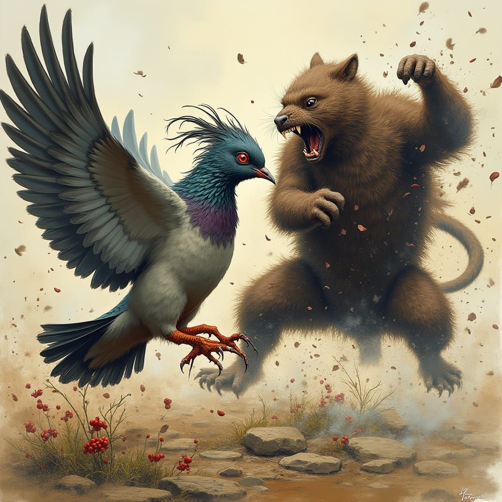 Epic Battle: Muscular Pigeon vs Powerful Stoat