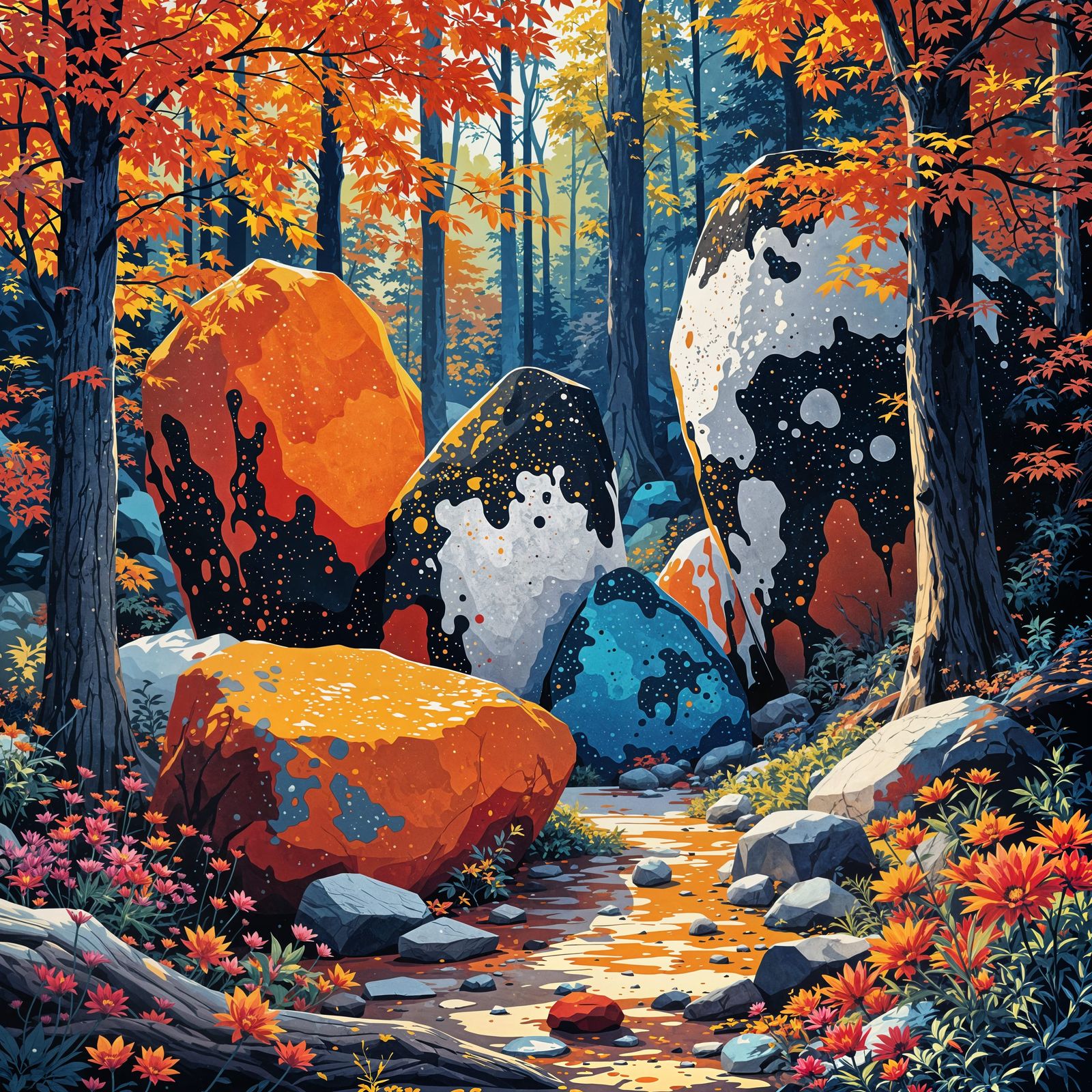 Vibrant Forest Dreamscape in Pop Surreal Style