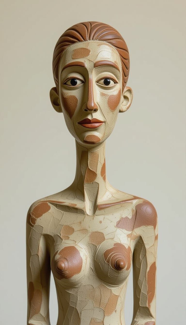 Sculpted Clay Figurine in Minimalist Style
