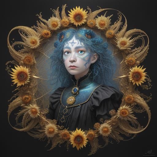 Surreal Sunflowers with Decorative Crab, Net Art