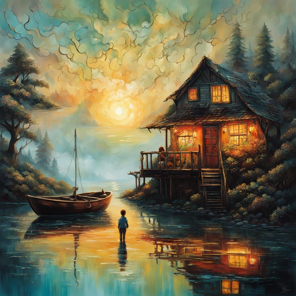 Double Exposure Landscape Painting with Boy